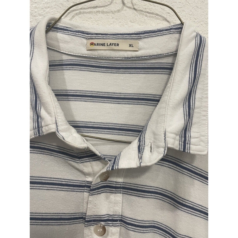 Marine Layer Blue And White Striped Colorblock Short Sleeve Polo Shirt Size XL - Picture 2 of 5